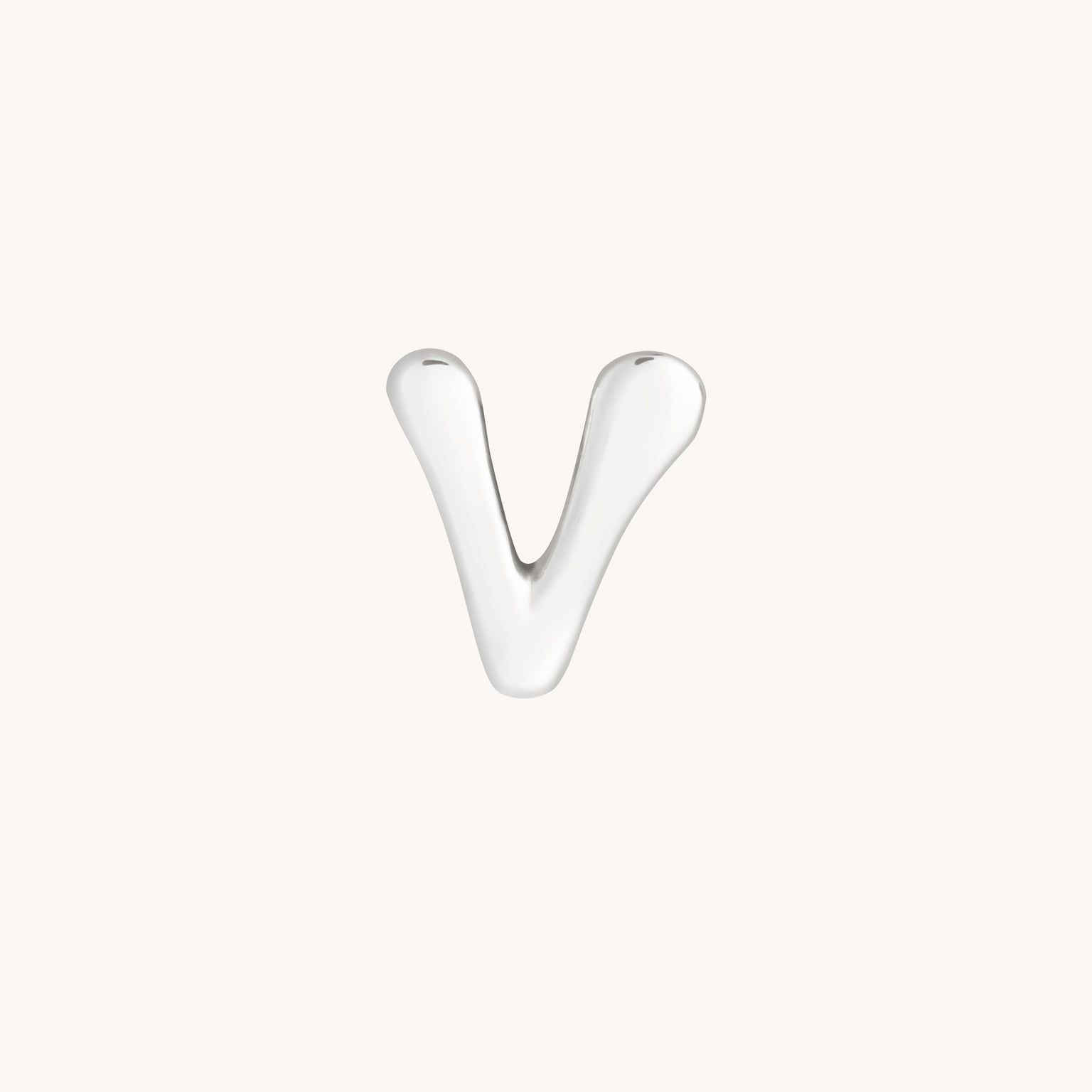 V Initial Click Charm in Solid White Gold