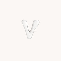V Initial Click Charm in Solid White Gold