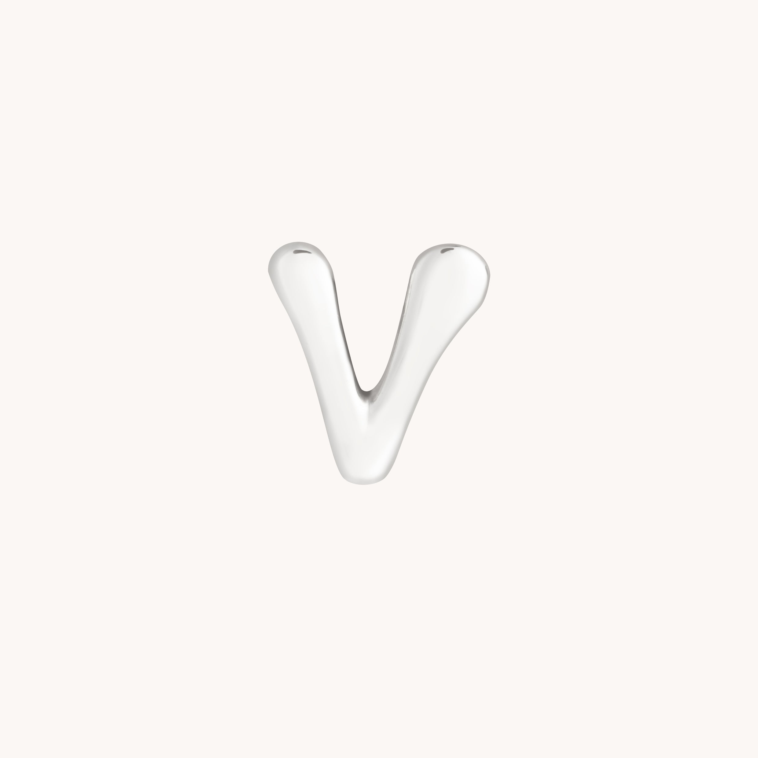 V Initial Click Charm in Solid White Gold
