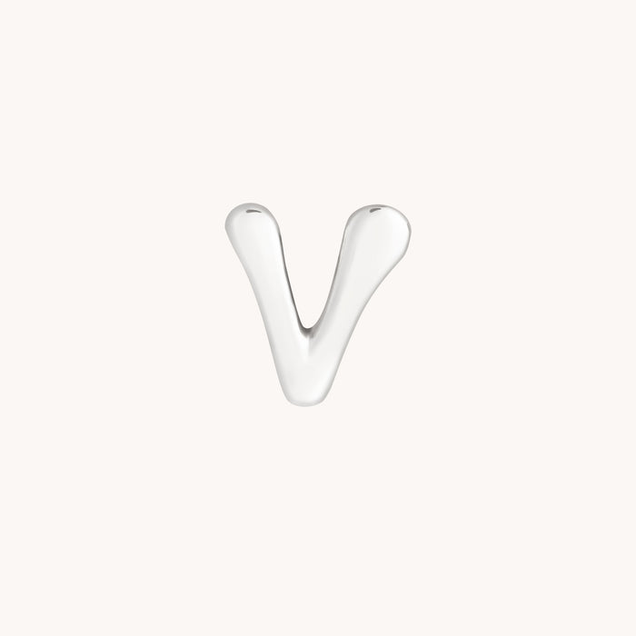V Initial Click Charm in Solid White Gold