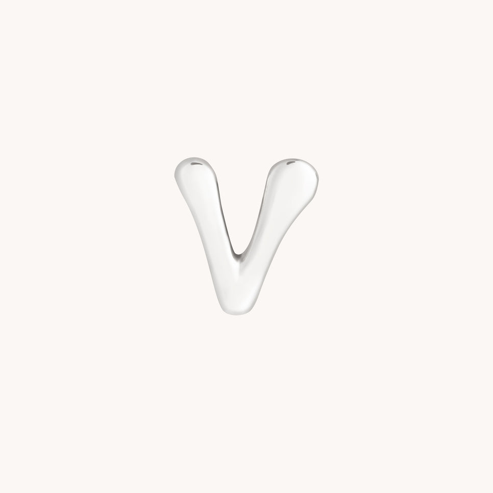 V Initial Click Charm in Solid White Gold