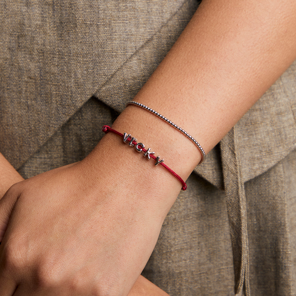 V Initial Click Charm in Solid White Gold-Astrid &amp; Miyu