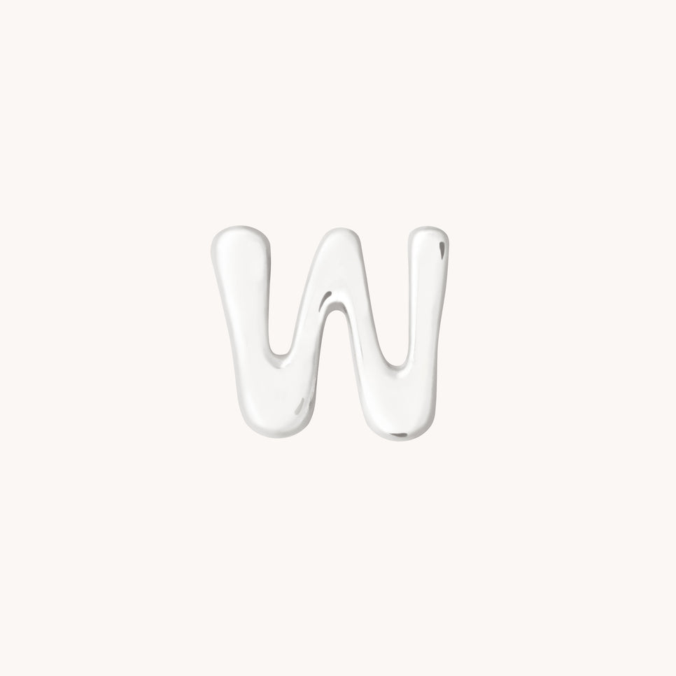 W Initial Click Charm in Solid White Gold