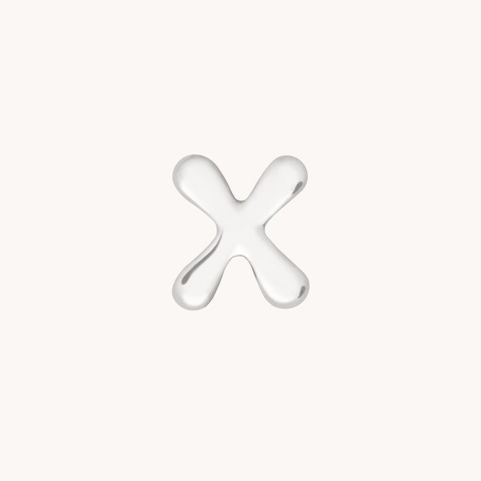 X Initial Click Charm in Solid White Gold