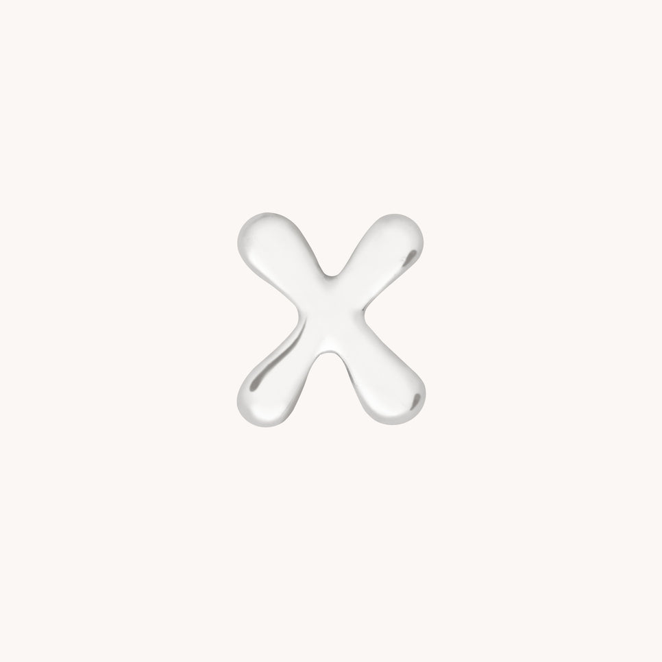 X Initial Click Charm in Solid White Gold