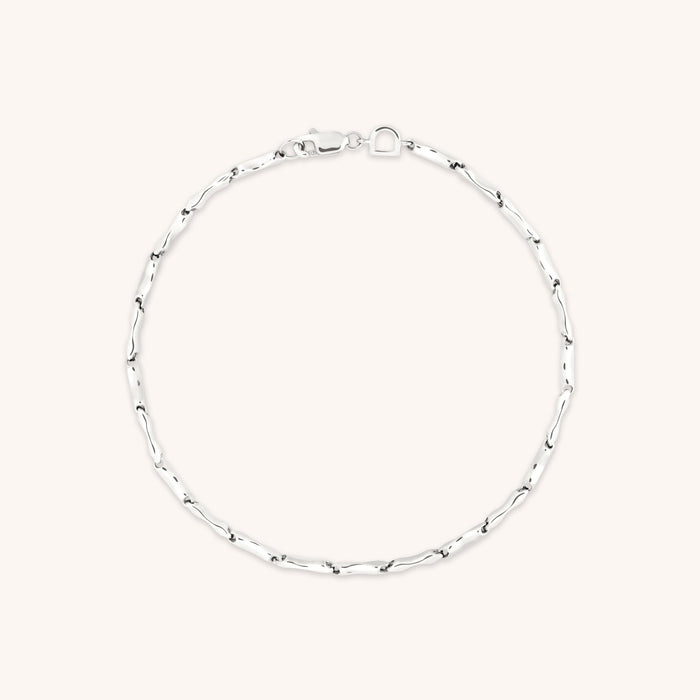 Molten Bar Chain Bracelet in Solid White Gold