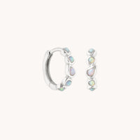 Opal Pear Bezel Huggies in Solid White Gold