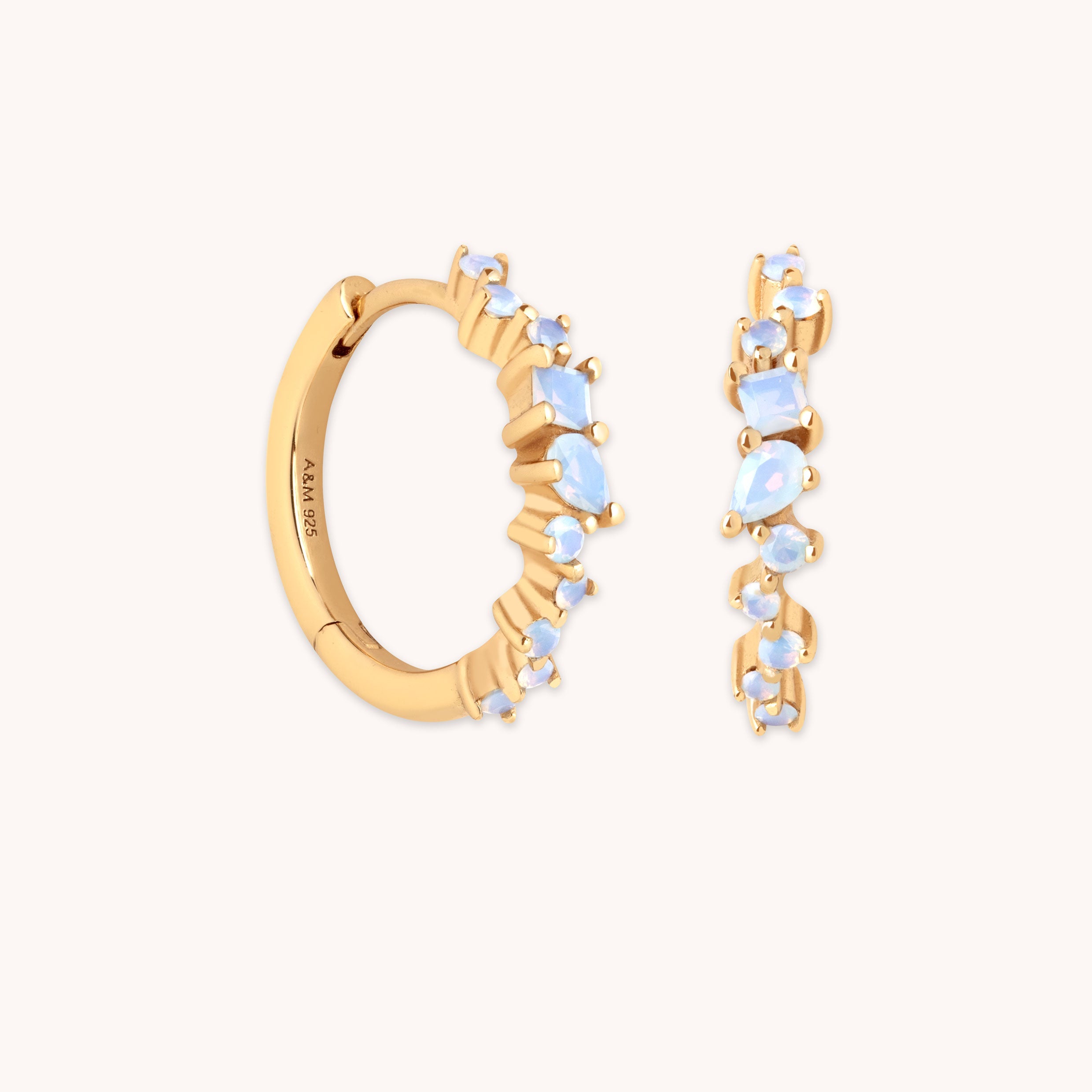 Moonstone Cluster Hoops in Gold