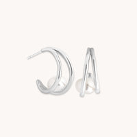 Molten Illusion Pearl Hoops in Silver