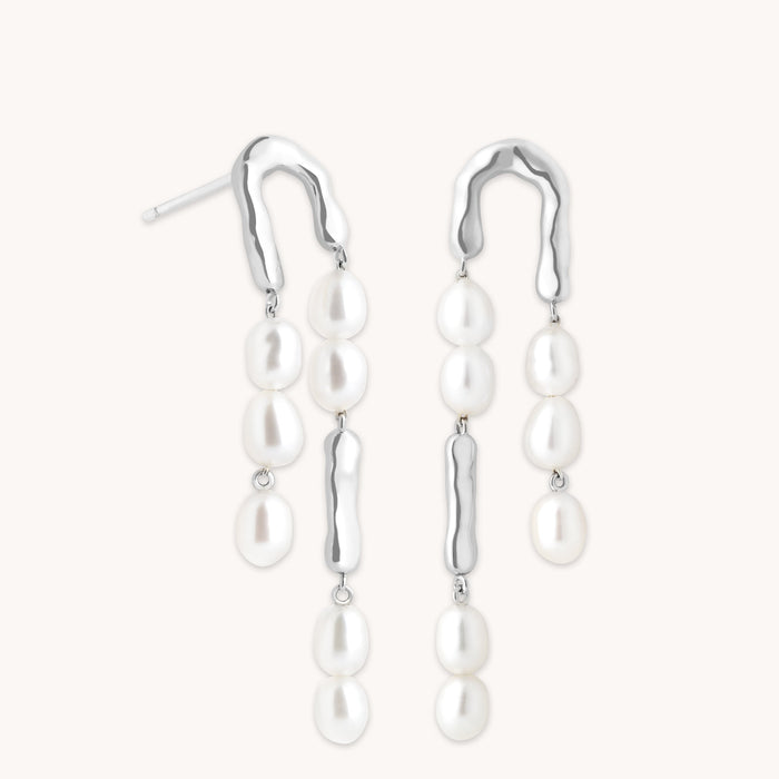Molten Pearl Drop Studs in Silver