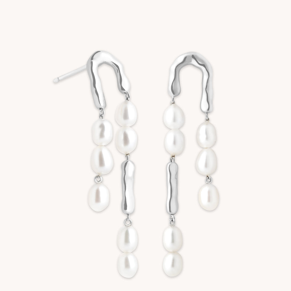 Molten Pearl Drop Studs in Silver