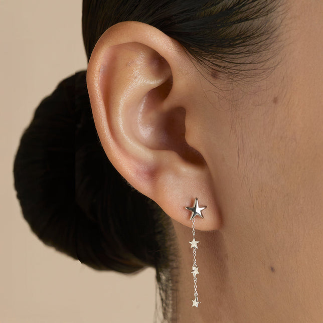 Multi Star Piercing Chain in Solid White Gold-Astrid &amp; Miyu