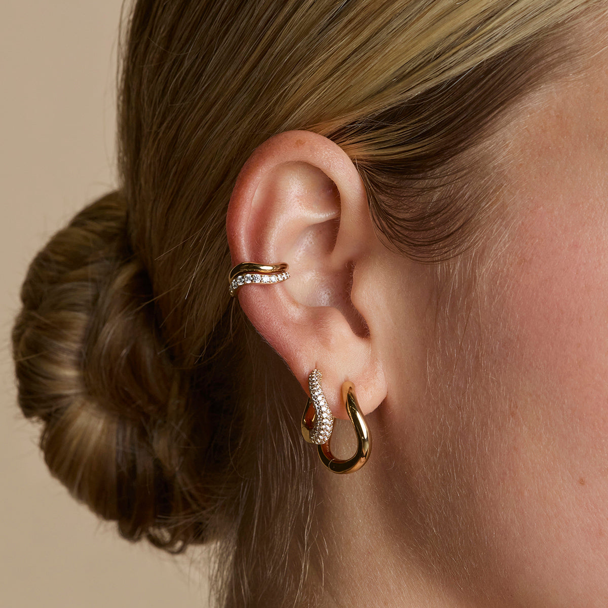 Wave Crystal Hoops in Gold