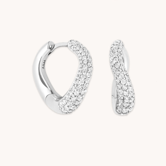 Wave Crystal Hoops in Silver