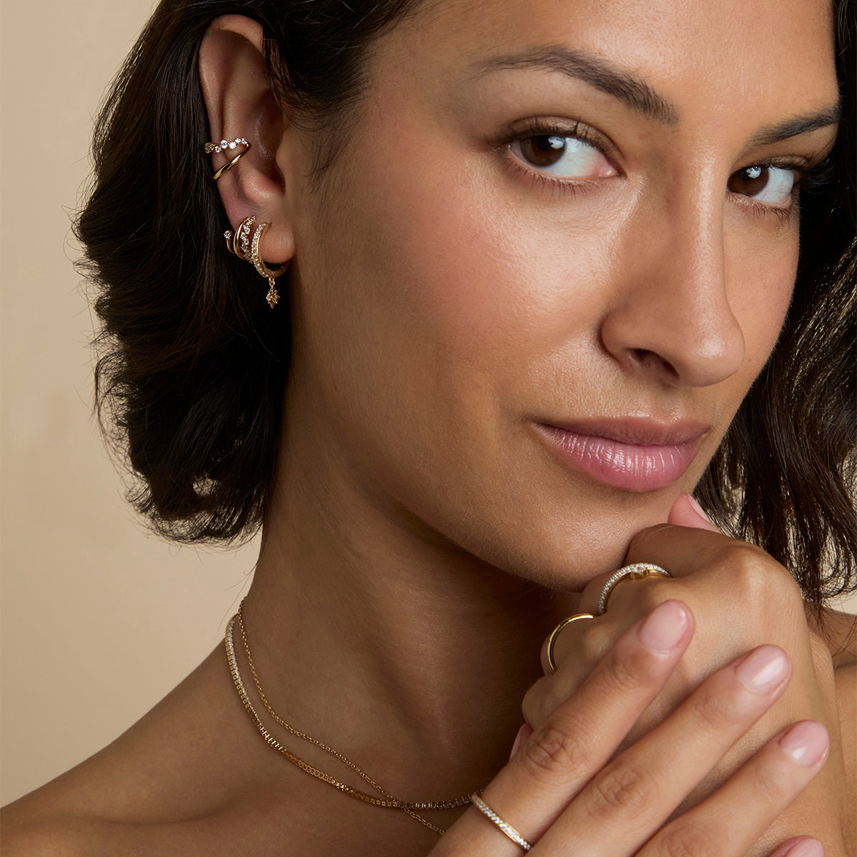 Twilight Star Pavé Hoops in Gold-Astrid &amp; Miyu