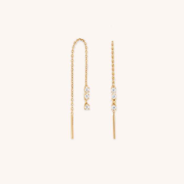 Crystal Thread Through Earrings in Gold