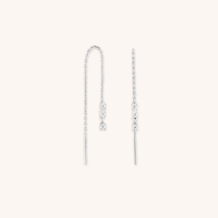 Crystal Thread Through Earrings in Silver