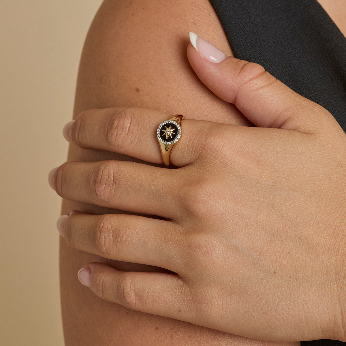 Black Star Signet Ring in Gold