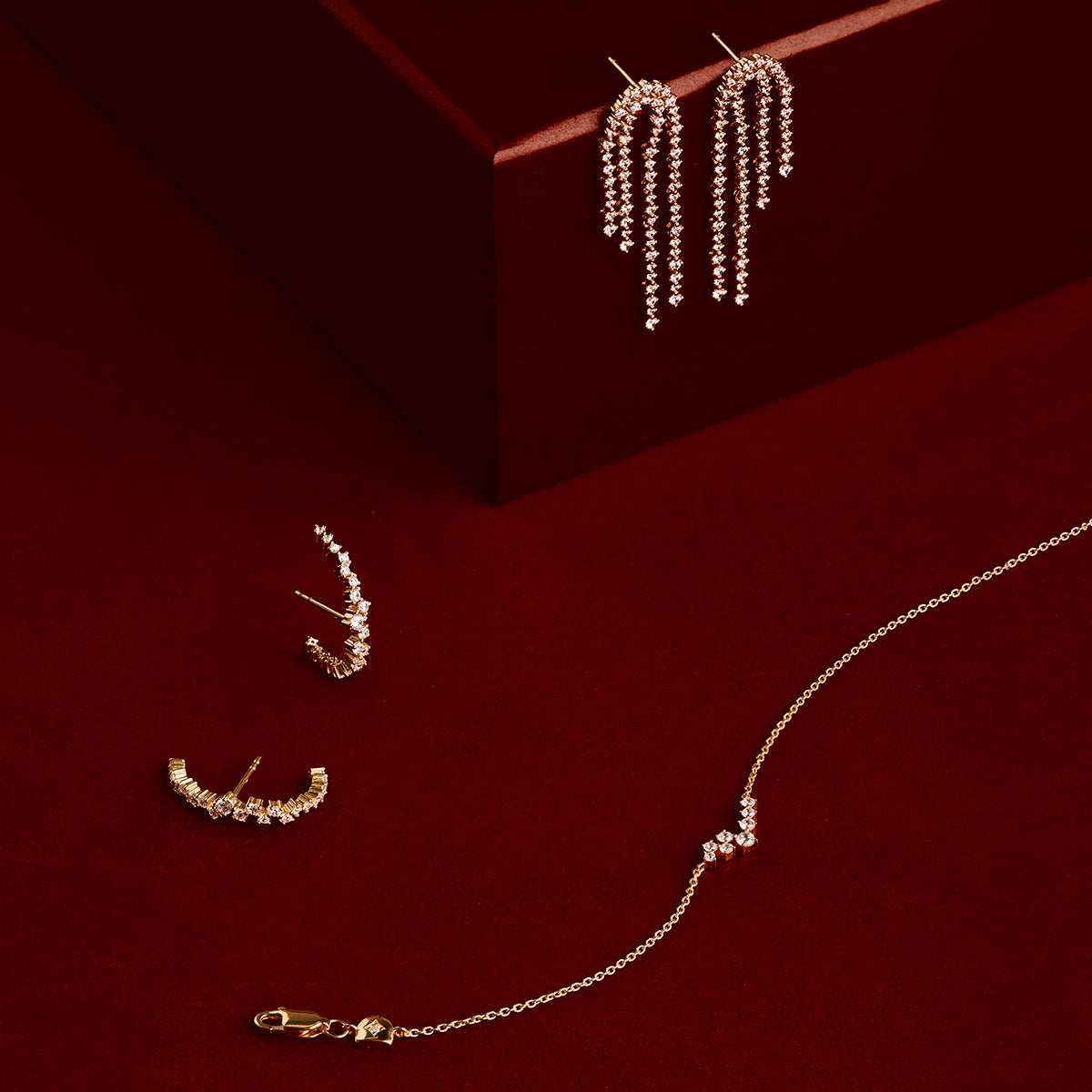 Crystal Scatter Drop Studs in Gold-Astrid &amp; Miyu