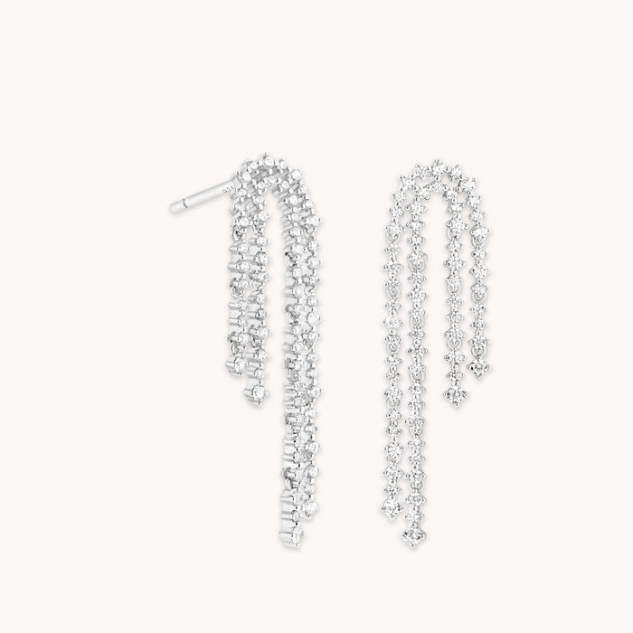 Crystal Scatter Drop Studs in Silver