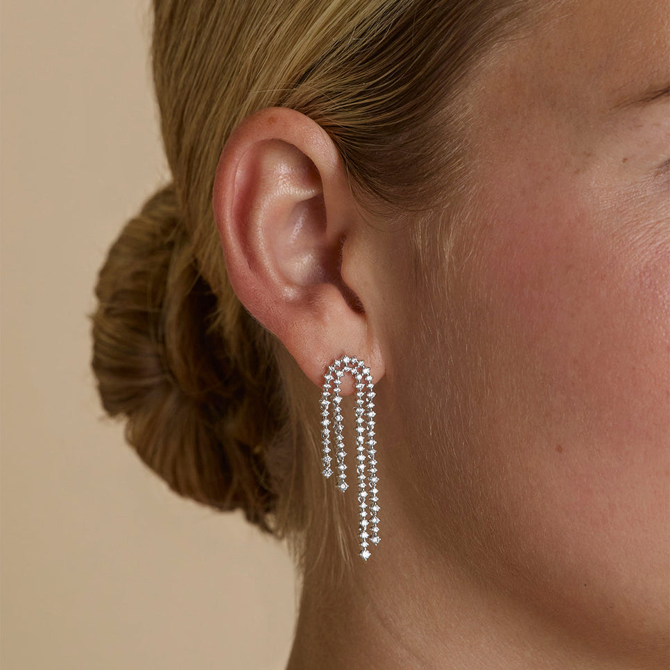 Crystal Scatter Drop Studs in Silver