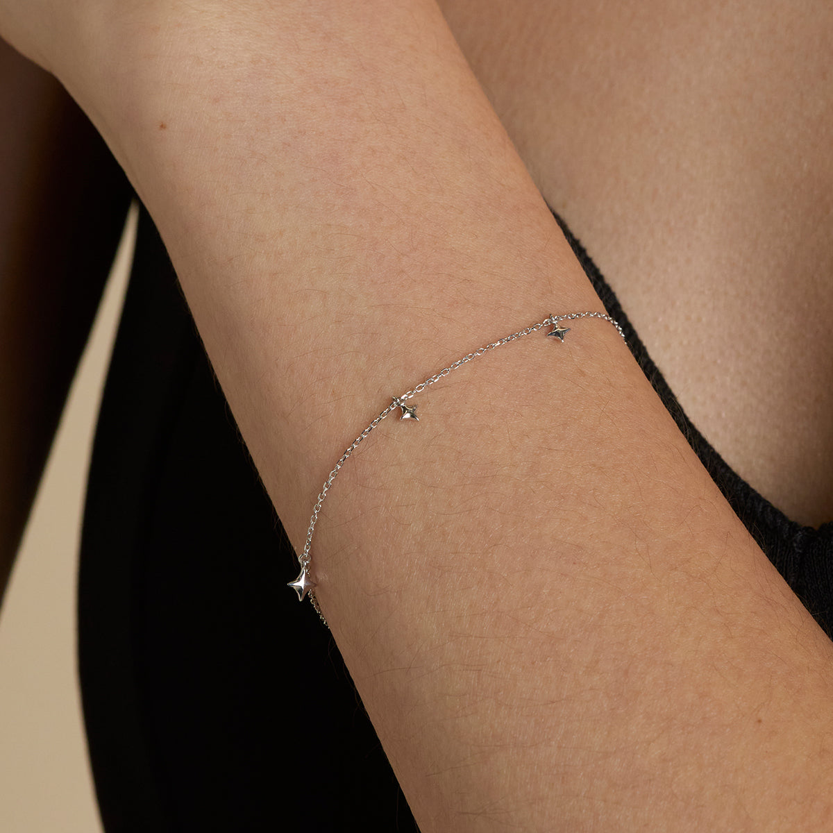 Cosmic Star Charm Bracelet in Solid White Gold-Astrid &amp; Miyu