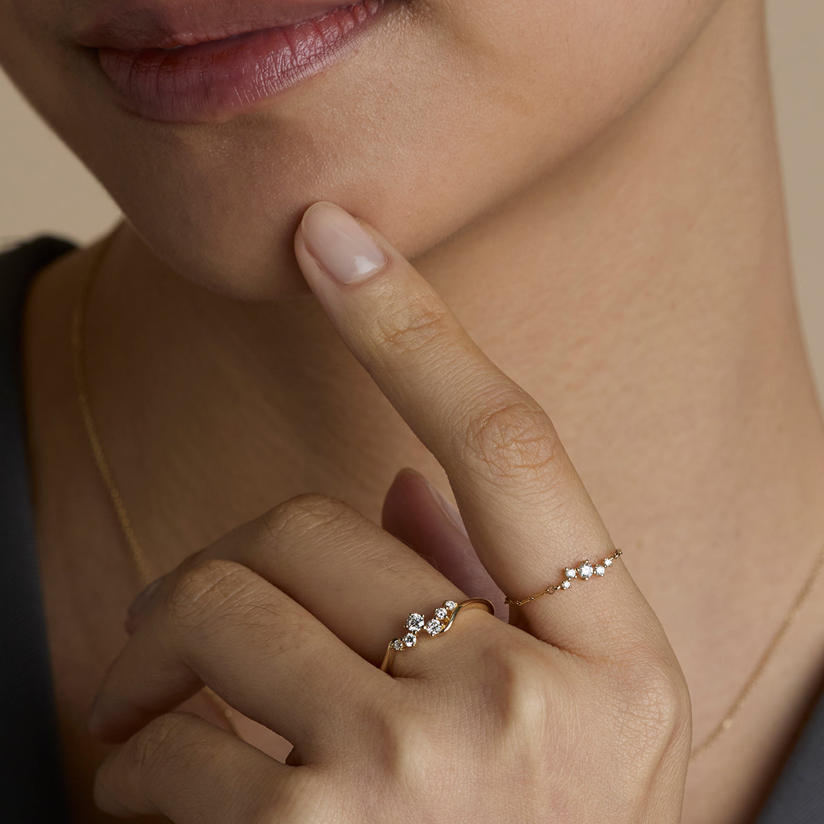 Diamond Cluster Ring in Solid Gold-Astrid &amp; Miyu