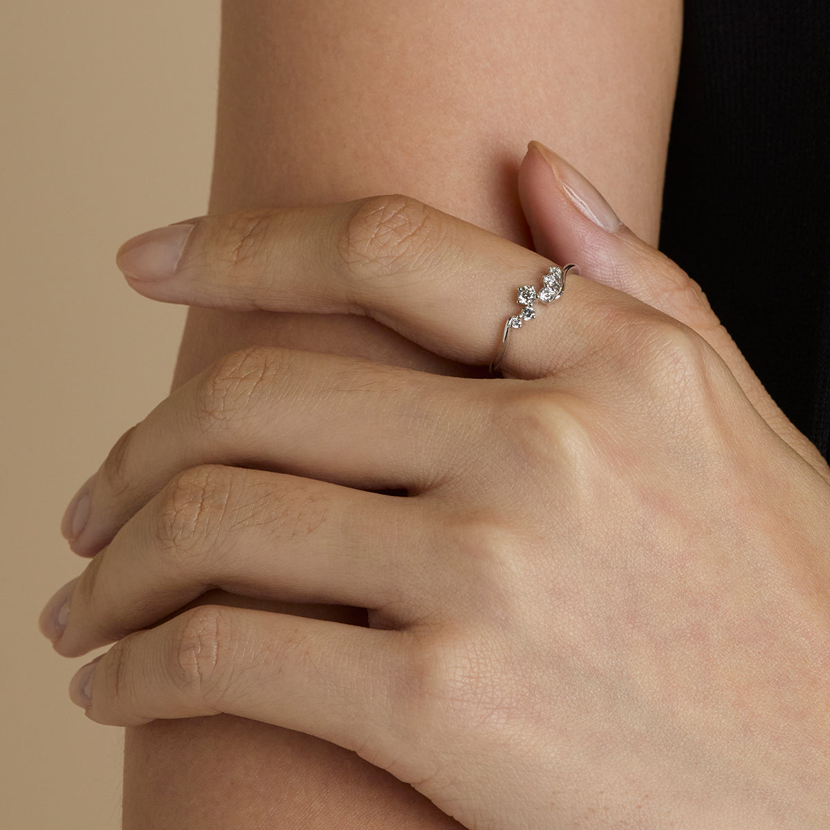 Diamond Cluster Ring in Solid White Gold-Astrid &amp; Miyu