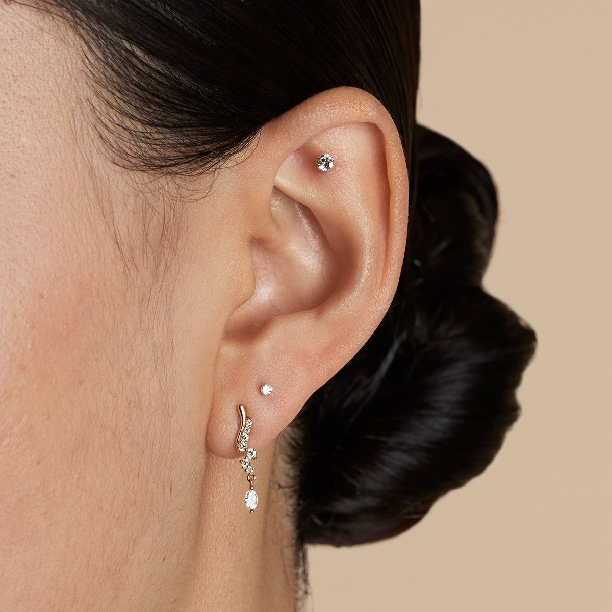 Diamond Wave Charm Studs in Solid Gold-Astrid &amp; Miyu