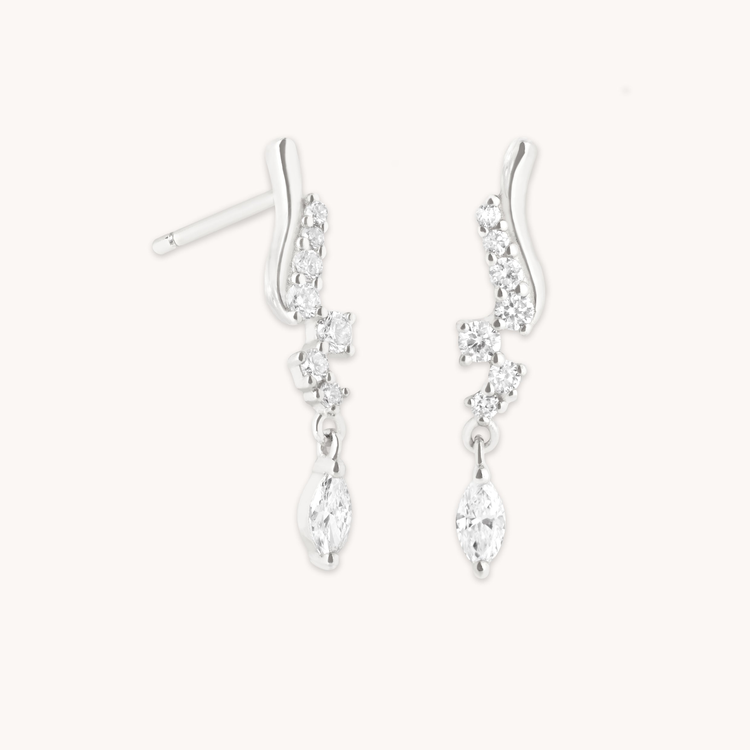 Diamond Wave Charm Studs in Solid White Gold-Astrid &amp; Miyu