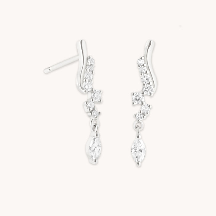 Diamond Wave Charm Studs in Solid White Gold-Astrid &amp; Miyu