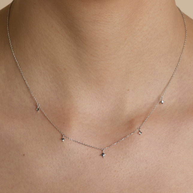 Cosmic Star Charm Necklace in Solid White Gold-Astrid &amp; Miyu