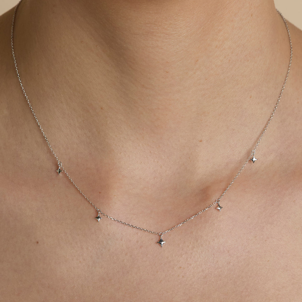 Cosmic Star Charm Necklace in Solid White Gold-Astrid &amp; Miyu