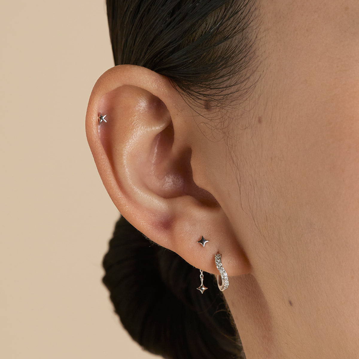Cosmic Star Chain Studs in Solid White Gold-Astrid &amp; Miyu