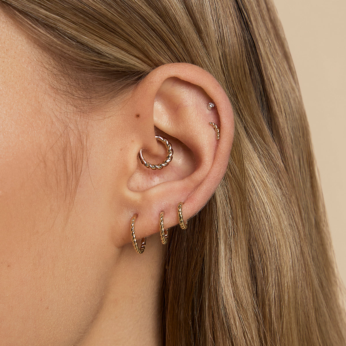 Twisted Rope Curved Piercing Stud in Solid Gold-Astrid &amp; Miyu