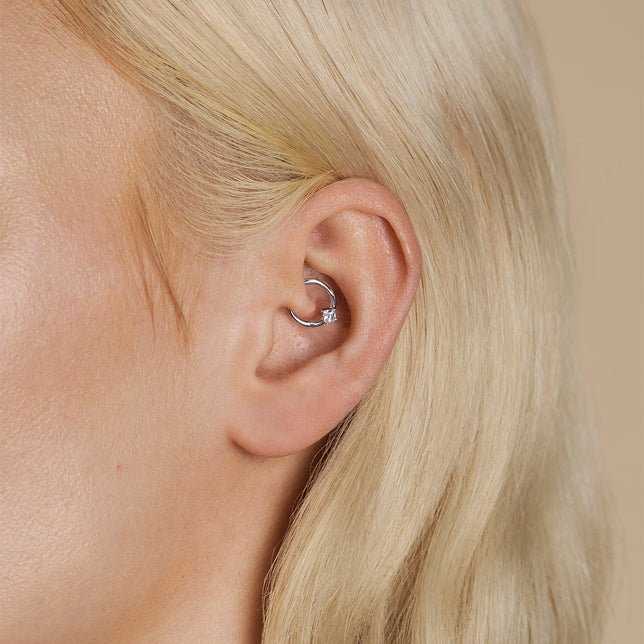 Square Crystal Titanium Daith Hoop in Platinum-Astrid & Miyu