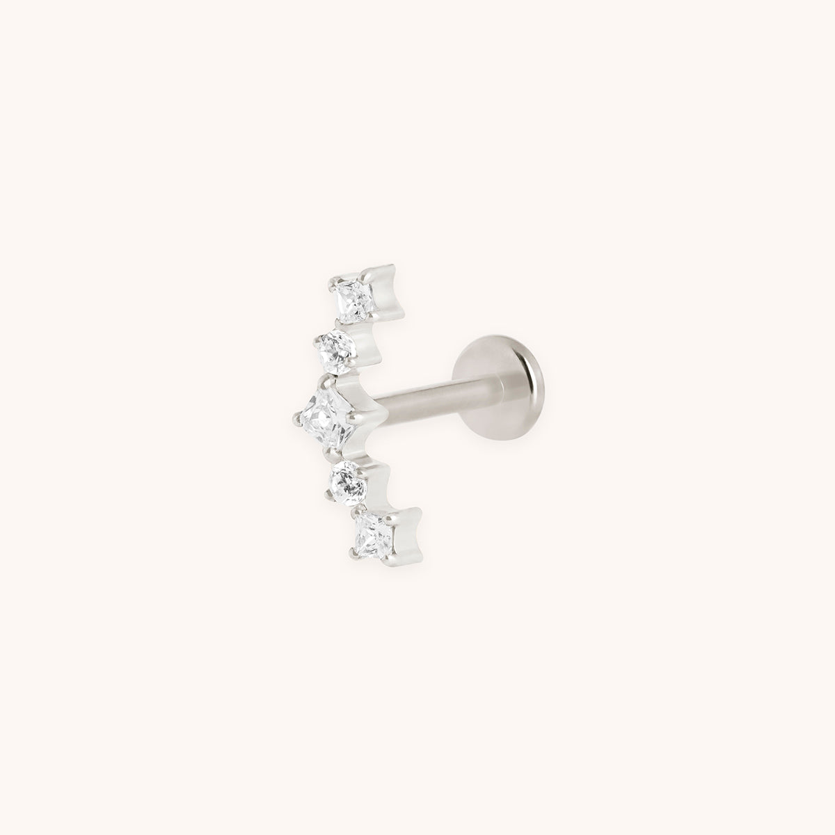 Curved Square Crystal Titanium Piercing Stud in Platinum-Astrid &amp; Miyu