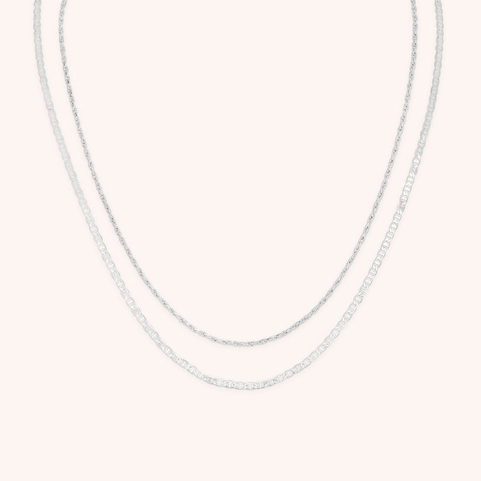 Illusion Double Chain Necklace in Silver