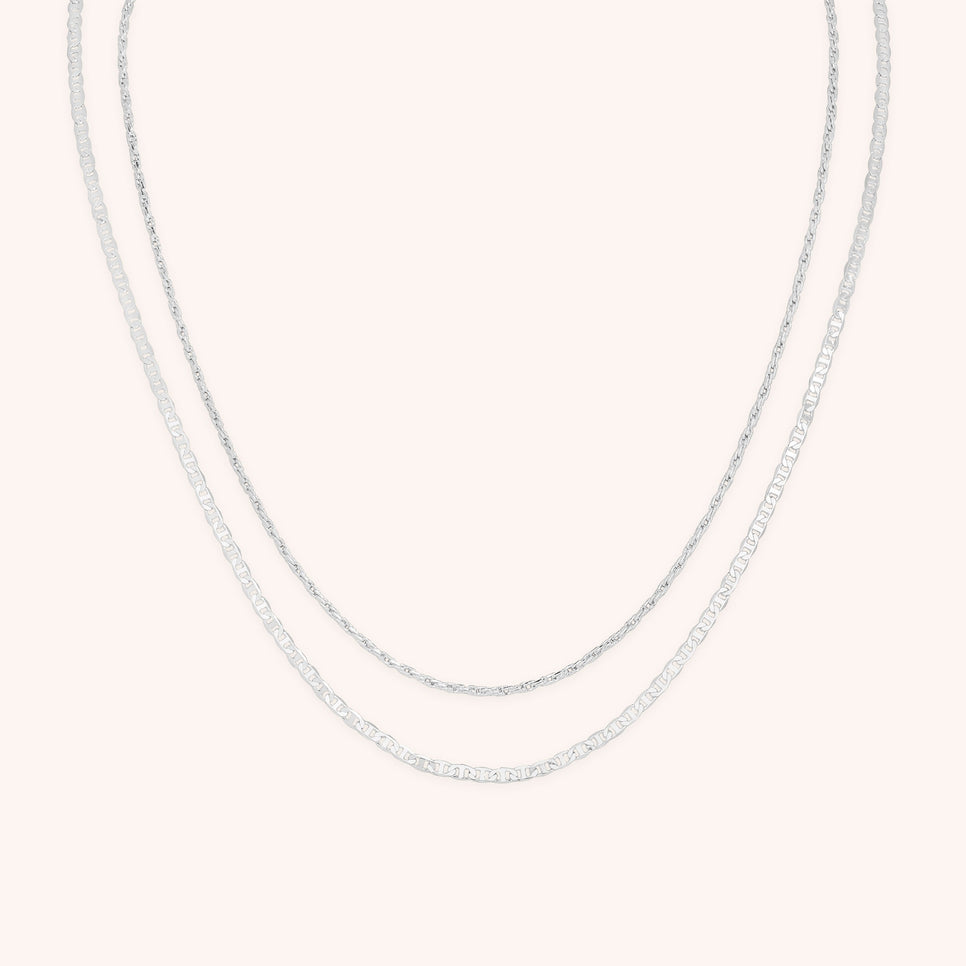 Illusion Double Chain Necklace in Silver