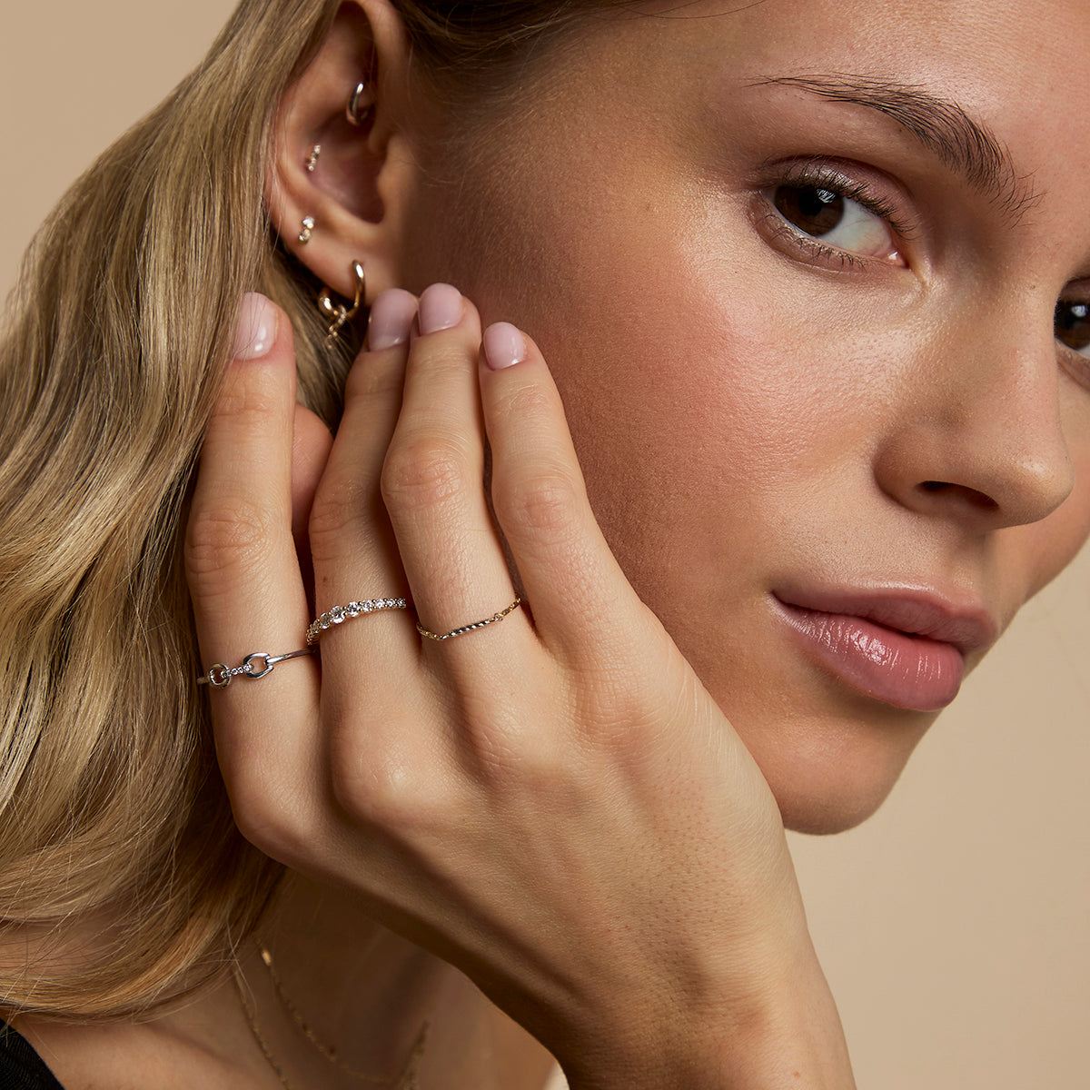 Diamond Hardware Ring in Solid White Gold-Astrid &amp; Miyu