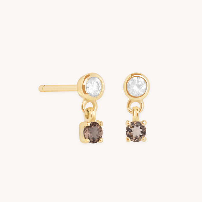 Diamond & Quartz Charm Studs in Solid Gold