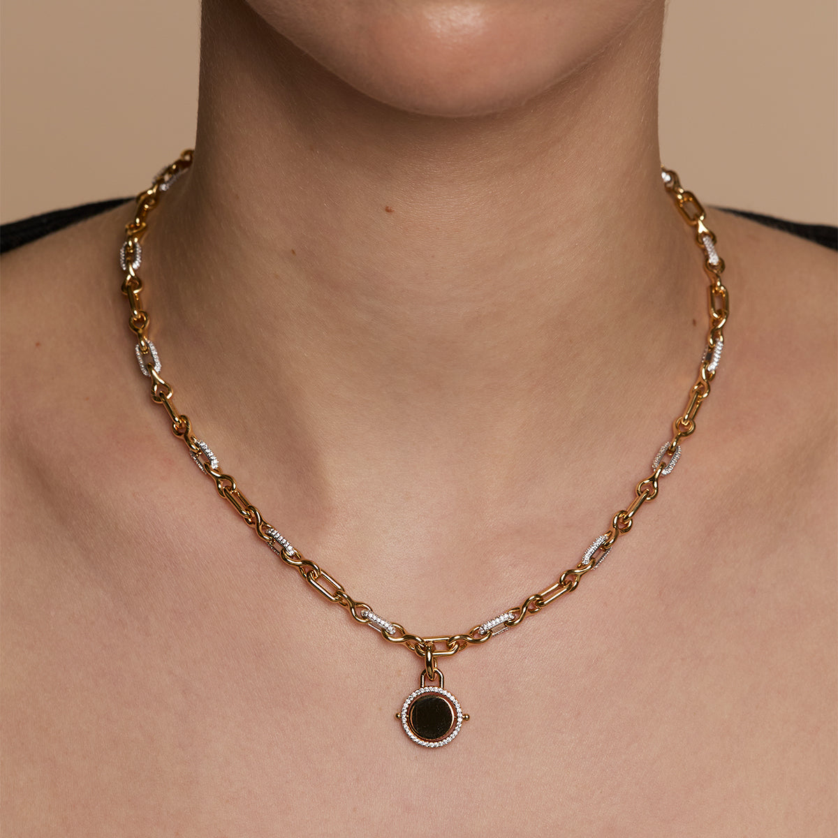 Pavé Spinning Coin Clip Charm in Gold