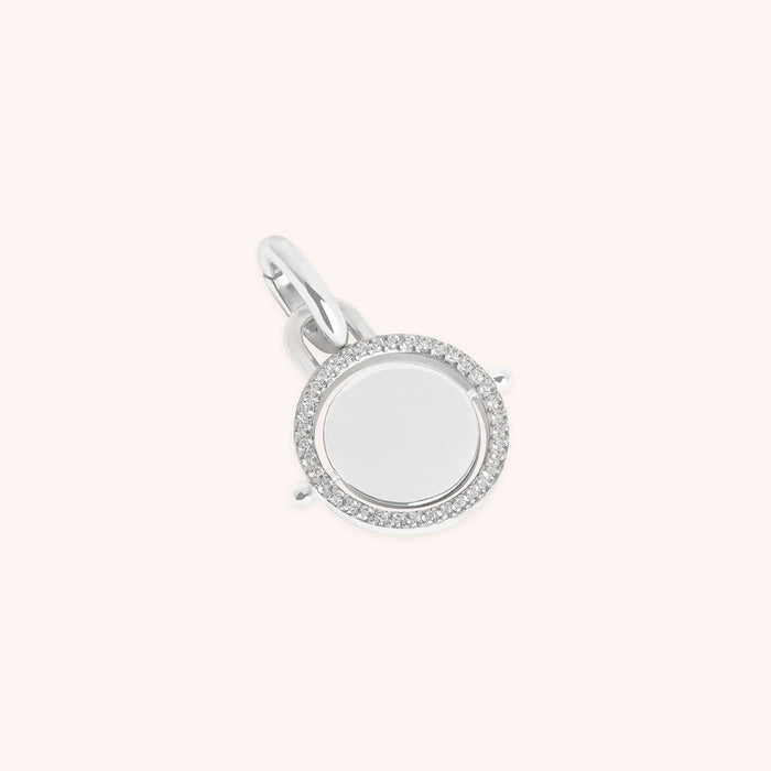 Pavé Spinning Coin Clip Charm in Silver