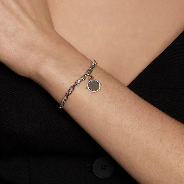 Pavé Spinning Coin Clip Charm in Silver