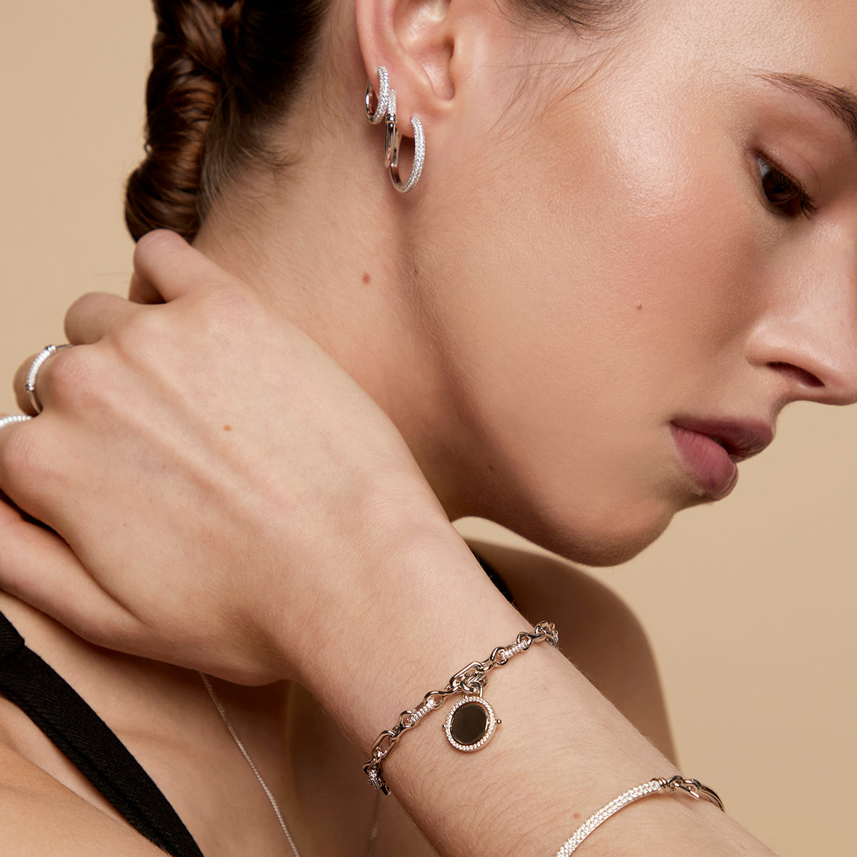 Pavé Spinning Coin Clip Charm in Silver