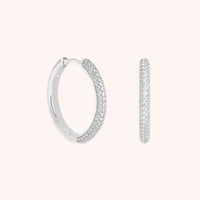 Pavé Essential Medium Hoops in Silver