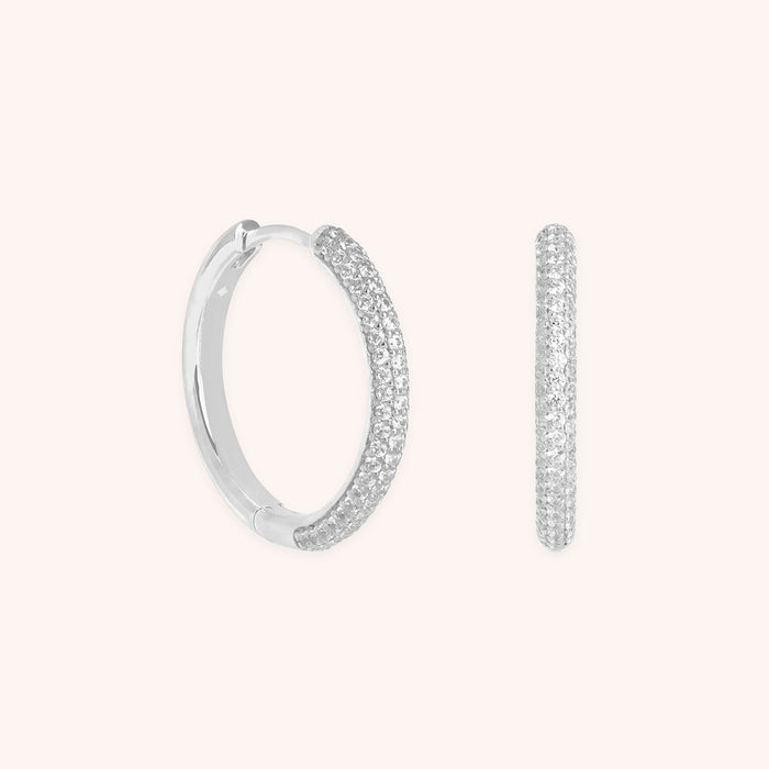 Pavé Essential Medium Hoops in Silver