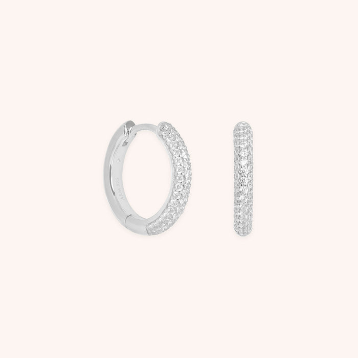Pavé Essential Small Hoops in Silver