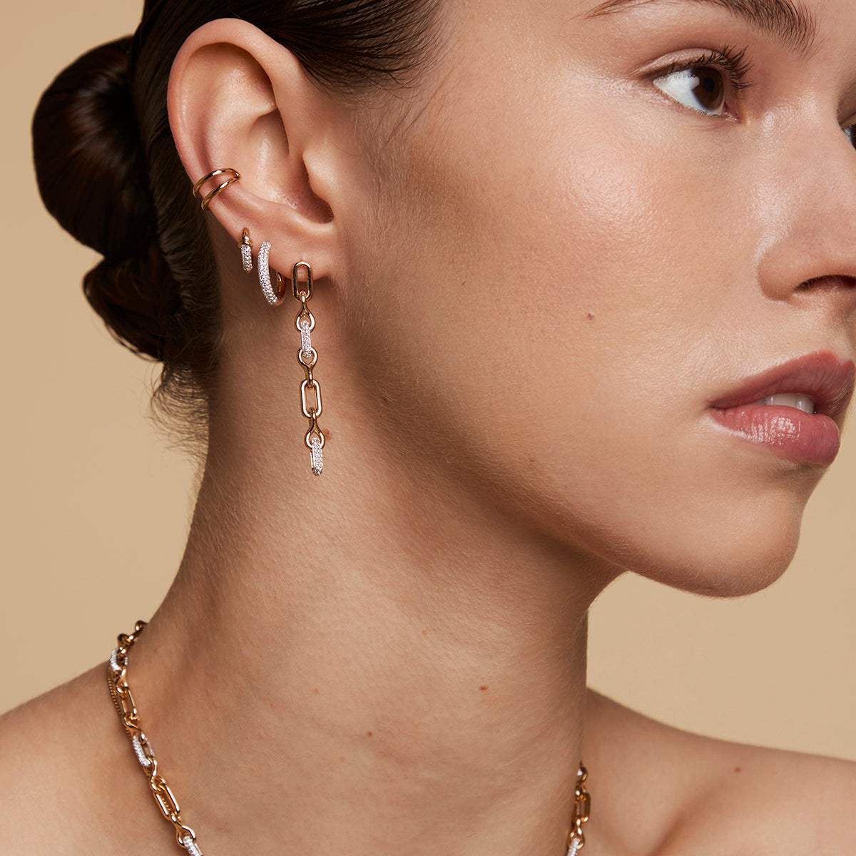 Pavé Knot Huggies in Gold