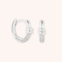 Pavé Knot Huggies in Silver